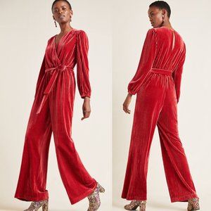 Anthropologie Red Velvet Jumpsuit